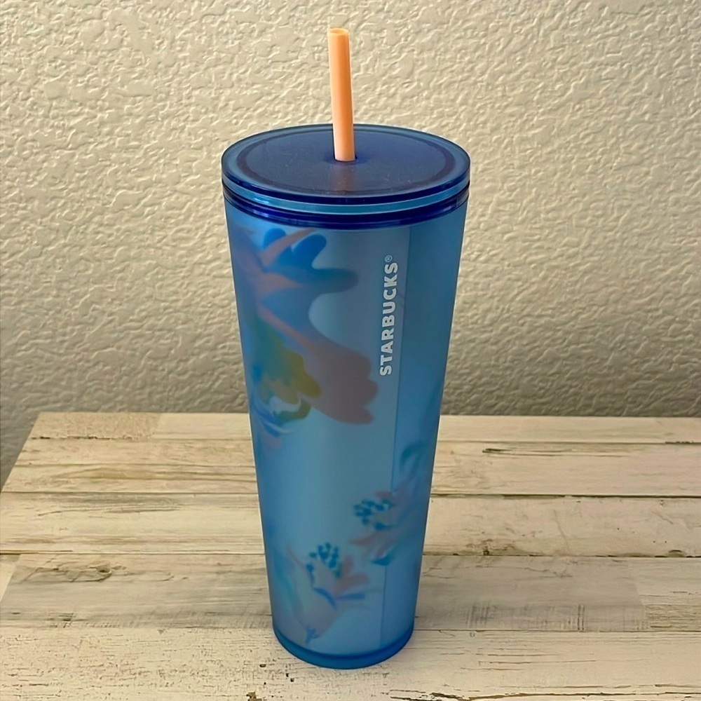 Starbucks 2023 Blue Floral Soft Touch 24 OZ Tumbler.